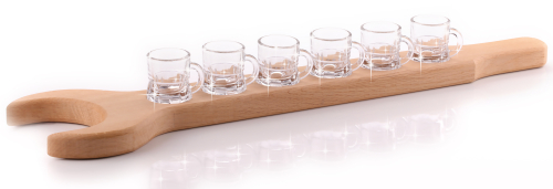 Schnaps Schraubenschlüssel mit Gläser, Holz Schraubenschlüssell incl. 6  Schnapsgläser