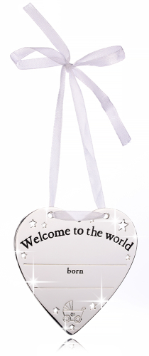 Türschild Herz mit Babydaten, Wandschild in Herzform für Babys - Welcome to the world - incl. Gravur