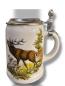 Preview: Bierkrug Hirsch und Fuchs mit Zinndeckel, Porzellankrug Waldtiere - Gravurfähig