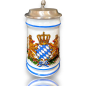 Preview: Bierkrug Bayernwappen mit Zinndeckel-Porzellankrug-Gravurfähig