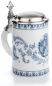 Preview: Bierkrug Blauserie mit Zinndeckel, Porzellankrug, Tonnenkrug 0,5 l