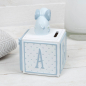 Preview: Spardose Buchstabenwürfel mit Bilderrahmen aus Resin - Hellblau