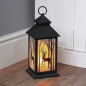 Preview: Laterne mit Wald & Reh Silhouette + LED Flackereffekt