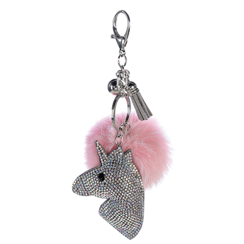 Schlüsselanhänger Einhorn mit Strass und  Pompom rosa Höhe 11 cm, Taschenanhänger