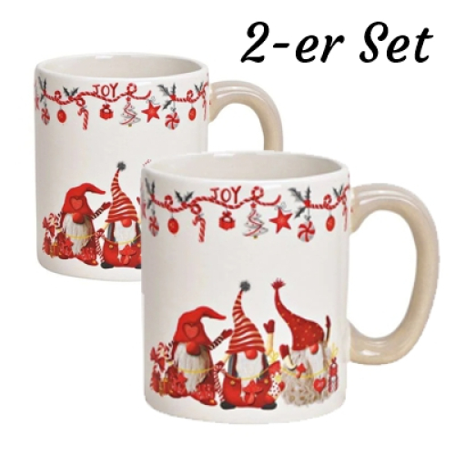 XL Keramikbecher mit Weihnachtswichtel Dekor, auch im 2 er Set erhältlich