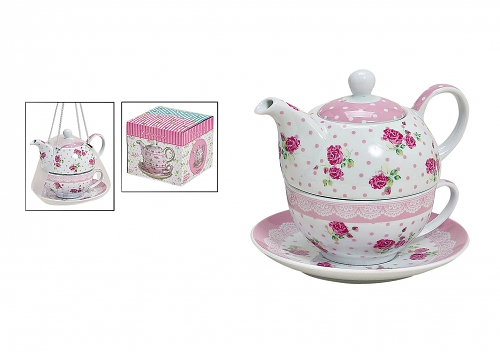 Das schöne Porzellan Tee - Kaffee Set 3 in Eins in Rosa
