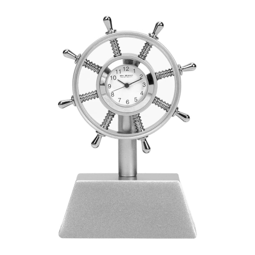 Die versilberte Schreibtischuhr Schiffsrad- Miniaturuhr 