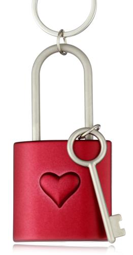 Der schöne Schlüsselanhänger Liebesschloss eckig mit Herz in rot