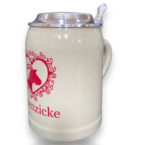 Preview: Bierkrug Alpenzicke mit Zinndeckel -  Porzellankrug