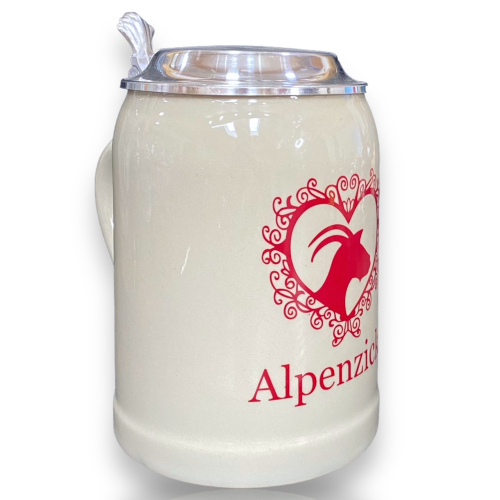 Preview: Bierkrug Alpenzicke mit Zinndeckel -  Porzellankrug