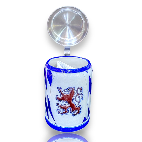 Preview: Der bayerische Löwen Bierkrug mit Zinndeckel und Raute - Salzglasur-Krug 0,5