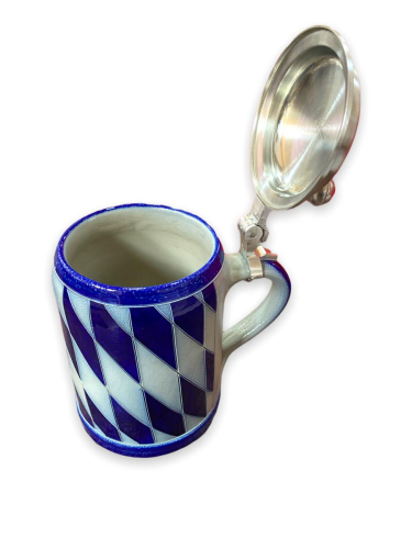 Preview: Der bayerische Bierkrug mit Zinndeckel und Raute - Salzglasur-Krug