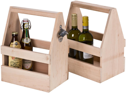 Preview: Der massive Flaschenträger - Bierträger wahlweise mit und ohne Metallöffner Erle - Gravurfähig