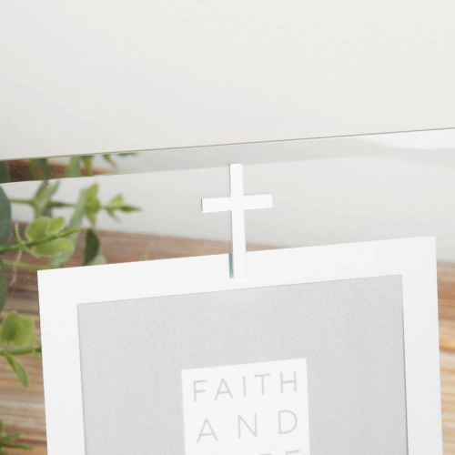 Preview: Glas Bilderrahmen Kommunion bzw. Konfirmation mit christlichen Symbol Silber - gravurfähig
