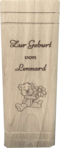 Preview: Sparbuch zur Geburt mit Geburtsdatengravur und Teddy