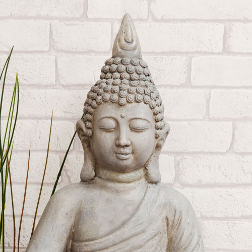 Preview: Glücks Buddha XL aus Polystone Grau, Wetterfester Deko Buddha