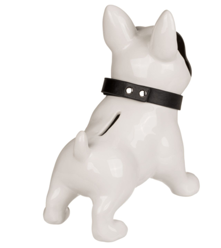 Spardose Bulldogge mit Lederhalsband aus Keramik-Bulli mit Halsband