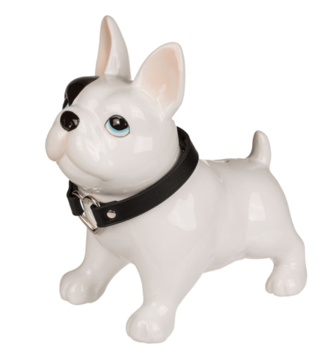 Spardose Bulldogge mit Lederhalsband aus Keramik-Bulli mit Halsband