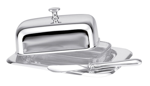 Preview: Butterdose Hirsch und Buttermesser für 1/4 Pfund Butter-Versilbert, Gravurfähig