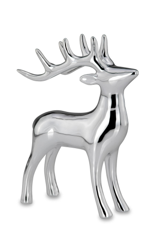 Großer Porzellan Hirsch, stehender Hirsch silber Glänzend