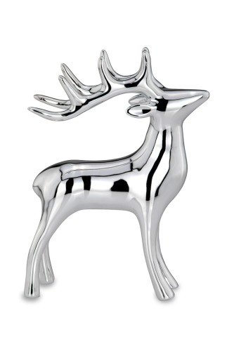 Preview: Großer Porzellan Hirsch, stehender Hirsch silber Glänzend