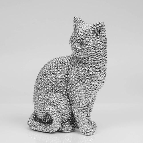 Preview: Sitzende Katze als Dekofigur mit Diamanteffekt
