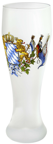 0,5 l Weißbierglas mit Bayernwappen - optional mit Schriftzug - Weizenbierglas Satiniert