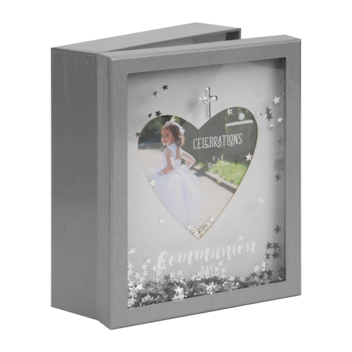 Aufbewahrungsbox für Erinnerungsstücke zur Kommunion mit Fotorahmen - Gravurfähig