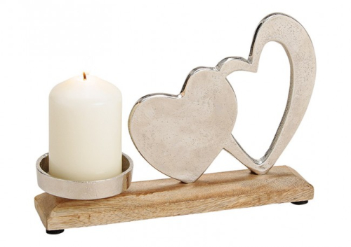 Kerzenständer 2 Hearts - Metall auf Mango Holz - Kerzenhalter - Gravurfähig
