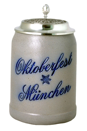 Bierkrug Steinzeug Oktoberfest München mit Zinndeckel 0,5 l