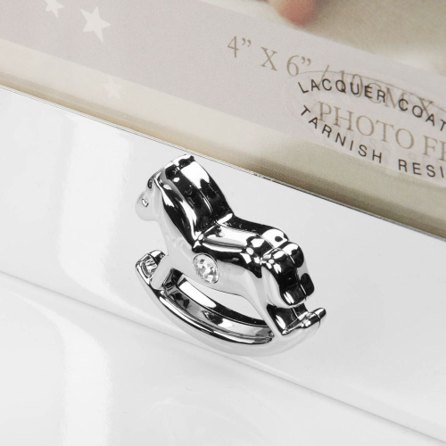 Der versilberte Doppelbilderrahmen mit Kinderwagen & Schaukelpferd - Fotorahmen für Kinder