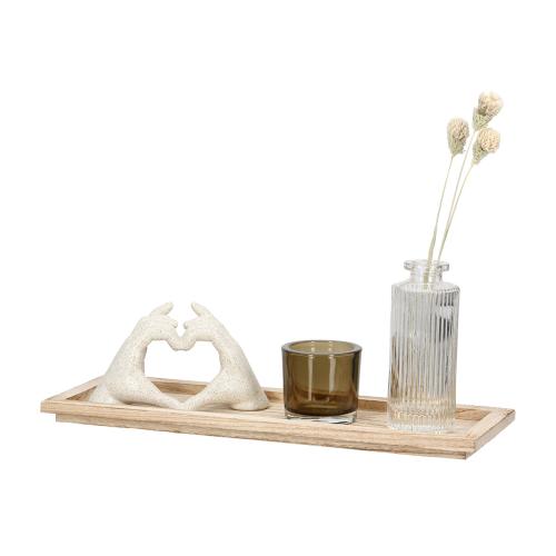 4 tlg. Set, Deko-Ensemble Heart mit Händemotiv, Tablett, Glasvase und Kerzenhalter