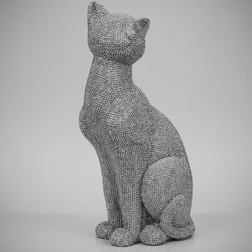 Preview: Sitzende Katze als Dekofigur mit Diamanteffekt