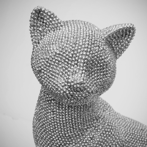 Preview: Sitzende Katze als Dekofigur mit Diamanteffekt