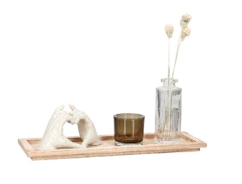 4 tlg. Set, Deko-Ensemble Heart mit Händemotiv, Tablett, Glasvase und Kerzenhalter