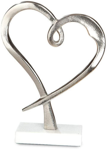 Das schöne Elegance Alu Herz in Silber auf Mamorsockel H 28 cm