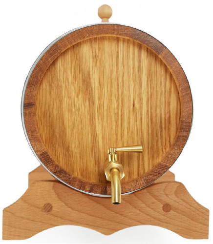 Preview: Eichenfass 1 Liter mit Bock Messinghahn und Gravur geölt