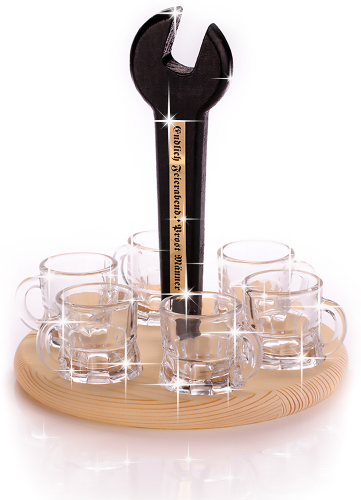 Schnapsständer Schraubenschlüssel mit Gläser, Holz Schraubenschlüssell incl. Gravurschild