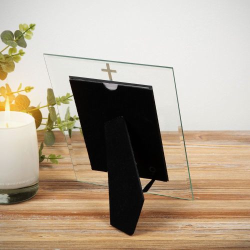 Preview: Glas Bilderrahmen Kommunion bzw. Konfirmation mit christlichen Symbol Silber - gravurfähig