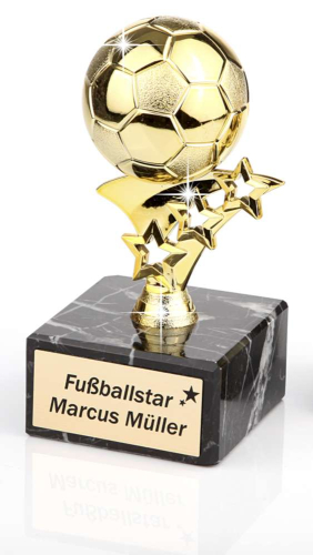 Fußballtrophäe Gold, Ehrenpreis auf Marmor Sockel incl. Gravur - Fußball Pokal