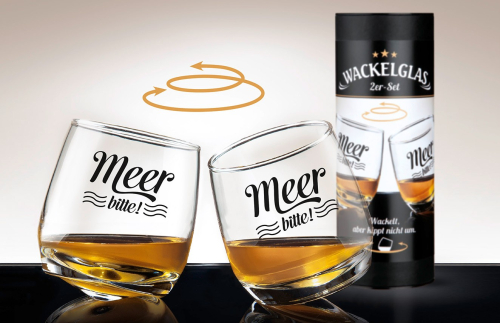 Gläserset MEER BITTE, Wackelglas, Whiskybecher im 2-er Set