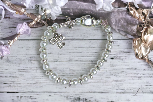 Preview: Geschenkset zur Taufe für Mädchen - Rosa - Taufengel und Armband