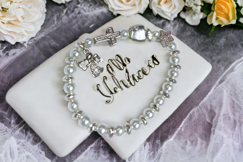 Preview: Geschenkset zur Taufe für Mädchen - Rosa - Taufengel und Armband