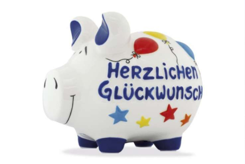 Spardose KCG Herzlichen Glückwunsch, Keramik, 17x15 cm, Handmade