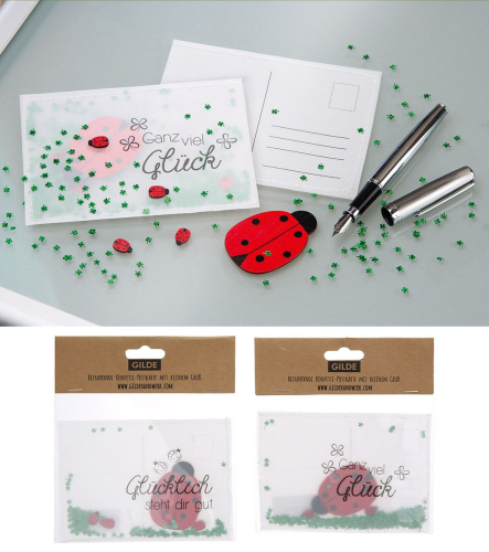 Geschenkkarte Glück mit Marienkäfer und Kleeblatt Streudeko