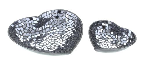 Edle Herzschalen mit Spiegelmosaik grau - 2 teiliges Set