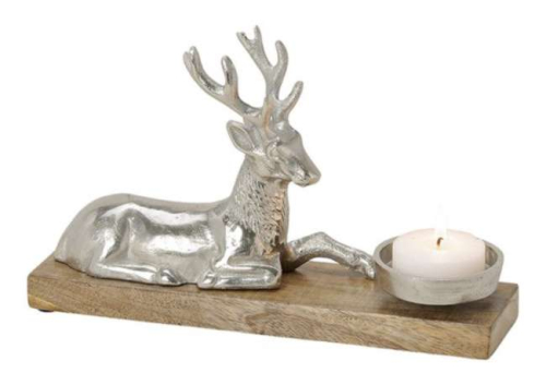 Preview: Kerzenhalter Hirsch Metall auf Mangoholz, XL Teelichthalter