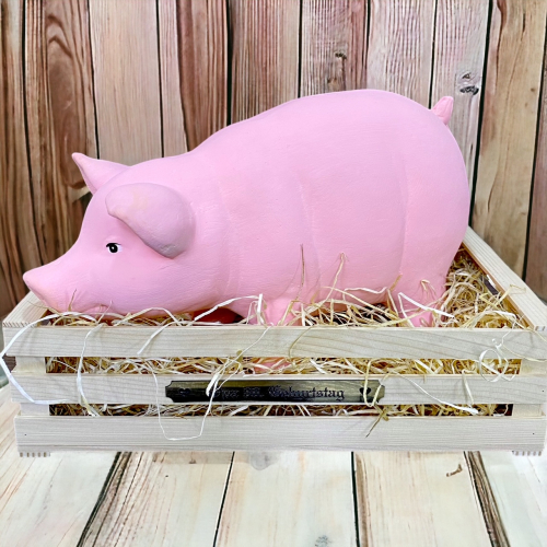 XXL Sparschwein im Stall mit Wunschgravur, Geldgeschenk der Extraklasse