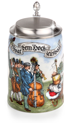 Preview: Hochzeitskrug mit Zinndeckel - Ein Hoch dem Hochzeitspaar - Porzellankrug