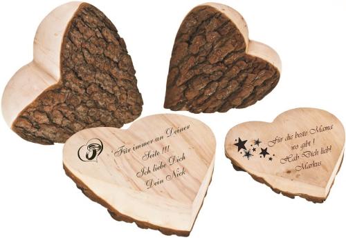 Holzherz mit Rinde 25 cm - XL,  Herz aus Holz, Rindenherz mit Liebesgravur
